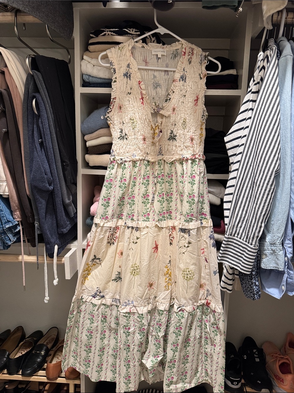 entro Cream Floral Tiered Maxi Dress with Multicolor Blooms